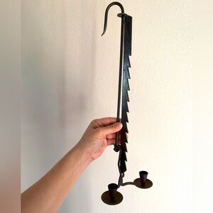 Vintage Antique Handmade Metal Sawtooth Trammel Double Candle Holder